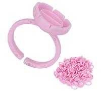 100pcs Lash Glue Holder Ring Cups - Quick Tool for Eyelash Extensions, Disposable Fanning Cups with Flexible Design, Light Blue (Pink)