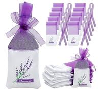 100Pcs Lavender Bags Empty Lavender Sachets Bags for Dried Flowers Muslin Repellent Scented Pouches with Ribbons Small Sachets for Wardrobes Drawer Car Cupboard Shoes