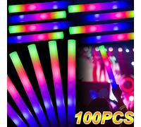 100pcs LED Glow Sticks Bulk Colorful RGB Glow Foam Stick for Christmas Birthday Wedding Glow in The Dark Party Supplies 100PCS Multicolor