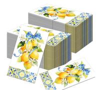 100Pcs Lemon Napkins Paper Napkins Disposable Blue Tiles Print Lemon Guest Towels for Summer Fruit Lemonade Lemons Kitchen Birthday Wedding Baby Shower Holiday Coast Party Decorations
