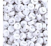 100PCS Letter Beads White Round Acrylic Alphabet Beads Silver Letter L Beads for Jewelry Making Bracelets Necklaces Key Chains DIY 4X7mm