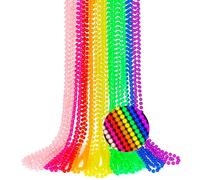 100PCS Light Mardi Gras Beads, Metallic Colorful Glow in The Dark Bead Necklaces, 33" Light up Neon Necklace for Costume Party Favors Festival Parade Throw Accessories Wedding Birthday Decor Supplies