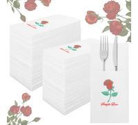 100Pcs Linen Feel Paper Napkins with Built in Flatware Pocket, Pre-Folded Party Napkins, Elegant Wedding Napkin, Disposable Paper Towel Bulk for Silverware Easter Wedding Birthday Party(Style 2)