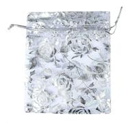 100pcs/lot Drawstring Organza Gift Bag Hot Gold Color Rose Print Pouches Wedding Christmas Party Candy Jewelry Packing