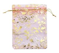 100pcs/lot Drawstring Organza Gift Bag Hot Gold Color Rose Print Pouches Wedding Christmas Party Candy Jewelry Packing