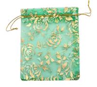 100pcs/lot Drawstring Organza Gift Bag Hot Gold Color Rose Print Pouches Wedding Christmas Party Candy Jewelry Packing