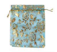 100pcs/lot Drawstring Organza Gift Bag Hot Gold Color Rose Print Pouches Wedding Christmas Party Candy Jewelry Packing