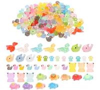 100pcs Luminous Mini Resin Animals Glow in the Dark Tiny Toy Resin Duck Frogs Dolphin Rabbit for Garden Dollhouse Aquarium Landscape Decoration (100pcs)