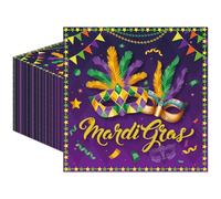 100PCS Mardi Gras Napkins 6.5" x 6.5" Mardi Gras Party Decorations New Orleans Mask Napkins Carnival Masquerade Party Decorations Mardi Gras Party Supplies