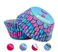 100Pcs Mermaid Cupcake Cases, Blue Paper Baking Cases, Greaseproof Paper Baking Cups, Muffin Cup Cake Paper Liners Small Muffin Cupcake Wrapper Paper Case for Kids Girls Fairy Birthday Cake Decoration