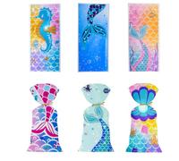 100Pcs Mermaid Goodie Bags Under the Sea Candy Gift Bag Party Favor Bulk Ocean Theme Decoration Plastic with Twist Ties for Birthday Girls Baby Shower Party Supplies