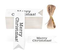 100Pcs Merry Christmas Tags, 2 x7 cm Kraft Paper Gift Labels with 20M Jute Twine Generic Xmas Gift Tags Christmas Tree Decorations (White)