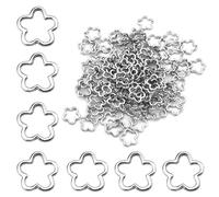 100pcs Metal Flower Beads, Shiny Silver Bead Frames for Jewelry Making Zinc Alloy Charming Flower Beads for Earrings Bracelets Necklaces Keychains Cellphone Decorative Accessories