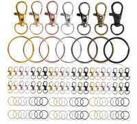 100PCS Metal Swivel Lobster Clasps & Key Ring Hoops,50pcs Lanyard Clip,50Pcs Keyring Rings,Key Chain Hooks with Split Rings for Jewellery Making Hanging Crafts Keyring Clip(7 Colours)