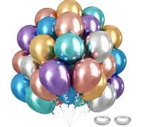 100Pcs Metallic Balloon Set, 12 Inch Chrome Balloons Bouquet with 6 Colors for Metallic Balloon Arch Kit, Birthday Party Decorations, Wedding, Graduation, Anniversary, Baby Shower