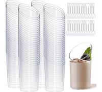 100Pcs Mini Angled Dessert Cups, 2.5Oz/75ml Round Dessert Cups Clear Reusable Serving Bowl with Spoons for Dessert,Pudding,Mousse,Party