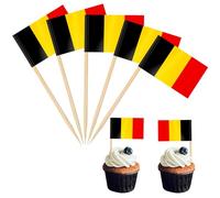 100Pcs Mini Belgium Flag Toothpicks Cupcake Toppers,Belgium Flags Cocktail Sticks Wooden Cake Toppers Sandwich Decorations for Eurovision Party,Euros Football Game,Olympics 2024 Decorations