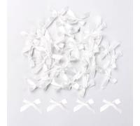 100Pcs Mini Bows, White Satin Ribbon Bows for Sewing Scrapbooking Christmas Wedding Gift Wrapping Candy Treat Bags Decoration(4 x 4.5cm)