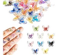 100Pcs Mini Butterflies Micro Resin Butterflies 10 Styles Mini Tiny Butterfly for Dollhouse Crafts DIY Fairy Garden Micro Landscaping Resin Decoration Nail Charms for Nail Art Glitter Sets