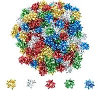 100Pcs Mini Christmas Bows - 1Inch Metallic Star Mini Gift Bow Mini Christmas Self Adhesive Bows for Gifts Wrapping Holiday Presents