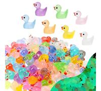 100pcs Mini Ducks, 7 Colors Luminous Small Resin Tiny Ducks Little Miniature Plastic Ducks Figurines Duck Bulk for Micro Fairy Garden Landscape DIY Miniature Dollhouse Accessories Hide Crafts Decor