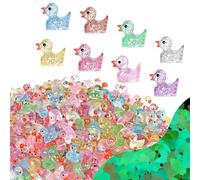 100pcs Mini Ducks, 8 Colors Glitter Small Resin Tiny Ducks Little Miniature Plastic Ducks Figurines Duck Bulk for Micro Fairy Garden Landscape DIY Miniature Dollhouse Accessories Hide Crafts Decor