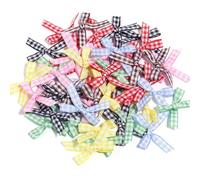 100pcs Mini Gingham Ribbon Bows for DIY Craft Sewing Scrapbooking Wedding and Gift Decoration(Mixed Color)