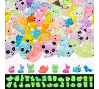 100PCS Mini Luminous Resin Animals, Mini Resin Duck, Panda Mushroom Frog Cow Tiny Animals Mixed for Micro Landscape Fairy Garden Aquarium Dollhouse Fish Tanks Potted Plants Decor