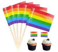 100Pcs Mini Rainbow Flag Toothpicks Cupcake Toppers,Rainbow Flags Cocktail Sticks Wooden Cake Toppers Sandwich Decorations for Kids Birthday Party,LBGT Gay Pride Party Decorations