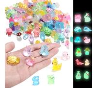 100PCs Mini Resin Animals, Mini Ducks Unicorns Rabbits Dolphin Frog Dinosaur Cat Luminous Animals Glow in The Dark to Hide Around The Office Home for DIY Garden Dollhouse Combination