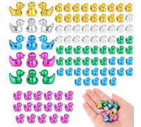 100pcs Mini Resin Christmas Ducks, 5 Colors Miniature Colorful Electroplate Duck Tiny Shiny Figures for Christmas Micro Small Little Garden Landscape & Cake Toppers Decoration