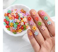 100PCS Mini Resin Daisy Flowers Dollhouse Miniature Resin Flowers for Crafts Colorful Tiny Flower for Fairy Garden Micro Landscaping Decoration