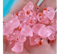 100pcs Mini Resin Duck,15 mm Dollhouse Décor Glow in The Dark for Aquarium Decor Micro Fairy Garden Landscape Hide,Seek Party Toys,Easter Basket Stuffer, Gift for All Ages (Pink-Duck)