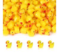 100pcs Mini Resin Ducks Age 3+, Yellow Big Love Heart Tiny Miniature Duck Small Duck Figurines DIY Accessories for Craft Prank Game Dollhouse Landscape Project Valentine's Day Decoration