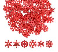 100pcs Mini Snowflake Ornaments, 0.9in Tiny Wooden Snowflakes Christmas Snowflake Decorations Snow Shaped Decors for DIY Craft Xmas Tree Winter Party Home Decoration (Red)