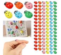 100Pcs Mini Wooden Bees Ladybugs Set,Self Adhesive Bee Ladybug Stickers,Small Decoration Wooden,for Crafts Microlandscape Scrapbooking Cardmaking DIY Ornaments Party Decor(Colorful,Ladybug)