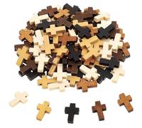 100PCS Mini Wooden Cross 5 Colors, Mother's Day Christian Gift Bulk Natural Small Cross Pocket Crosses Decorative Crosses Charms for Women Children and Adults Party Favors