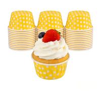 100pcs Mini Yellow Polka Dot Baking Cases - Greaseproof & Non-Stick Disposable Paper Cups for Cupcakes, Muffins, Fairy Cakes - Home, Party, Birthday, Christmas Baking Supplies