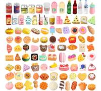 100Pcs Miniatures Food Drinks Bottles Doll House Accessories 1:12 Playset Kitchen Cooking Game Party Toys Mini Things Stuff Tiny Baking Toys Micro Hamburger Ice Cream Cake Bread Tableware