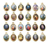 100pcs Mix Picture Gold Enamel Our Lady Miraculous Medal Floral Rosary Centerpiece Cross Jesus Virgin Mary Catholic Alloy Crucifix Charms for DIY Jewelry Making 10mmx15mm (A589)