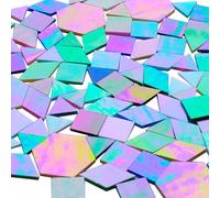 100pcs Mixed Colors Iridescent Glass Mosaic Tiles - 1 Inch Edge Length Mixed Shapes (Triangle, Diamond, Square, Hexagon) for DIY Crafts, Home Decor