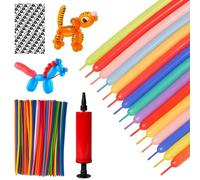 100pcs Modelling Balloons, Long Balloons for Tying, Professional Balloon Art Kit for Party Decorations, Adult Stress Relief Tool with Pump and Eye Stickers