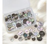 100pcs Mother of Pearl Buttons with Natural Sheen (10/12.5/15/18/20mm Assorted Sizes) -Dark Color Shell Buttons for Shirts, Knitwear & DIY Crafts