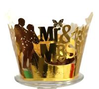 100pcs MR & MRS Cupcake Wrappers Artistic Bake Cake Paper Lace Laser Cut Liner Baking Cup Wraps Muffin CaseTrays, Candy Sweet Wrapper for Wedding Party Decoration (Gold)