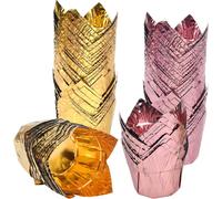 100PCS Muffin Cupcake Case, Gold And Rose Gold , Foil Muffin Cases, Tulip Muffin Liners, Baking Cases, For Coffee Shop,Wedding, Birthday Party,
