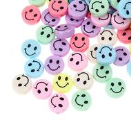 100pcs Multicolor Acrylic Smile Face Beads 15mm Pony Disc Coin Black Loose Spacer Beads for DIY Jewelry Bracelet Mobile Phone Pendant Making