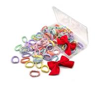 100Pcs Multicolor Elastic Hair Ties and 2 Pcs Red Bow Hair Clip, Baby Hair Ties No Damage Small Hair Ponytail Holder,1.0inch Mini Rubber Bands Accessories for Girls Kids Women