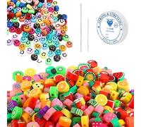 100PCS Multicolored Fruit Beads with 100PCS Smiley Face Beads, 1 Roll of Elastic Crystal Rope, 2PCS Beading Needles, Jewelry Accessories, Suitable for DIY Bracelets, Necklaces, Etc.