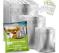 100pcs Mylar Bags for Food Storage - Extra Thick 10 Mil - Gallon/Quart/Pint - Mylar Bags with Oxygen Absorbers 400cc - Zip Resealable Mylar Bags - Bolsas Mylar