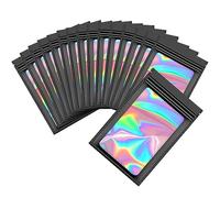 100pcs Mylar Bags,Holographic Bags Black Ziplock Baggies,Resealable Pouch for Small Business Packaging,Sample Bag Foil Zipper Pouch Smell Proof Bag (10.5x15cm - 100 pcs, Black)